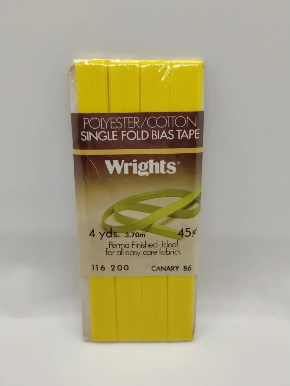 Wrights Single Fold Bias Tape 4 yds 116 200 - Canary 86 - Vintage Sewing 1978